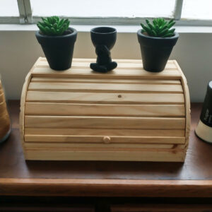 Porta Pão de Madeira Grande Estilo Baú Basculante Premium